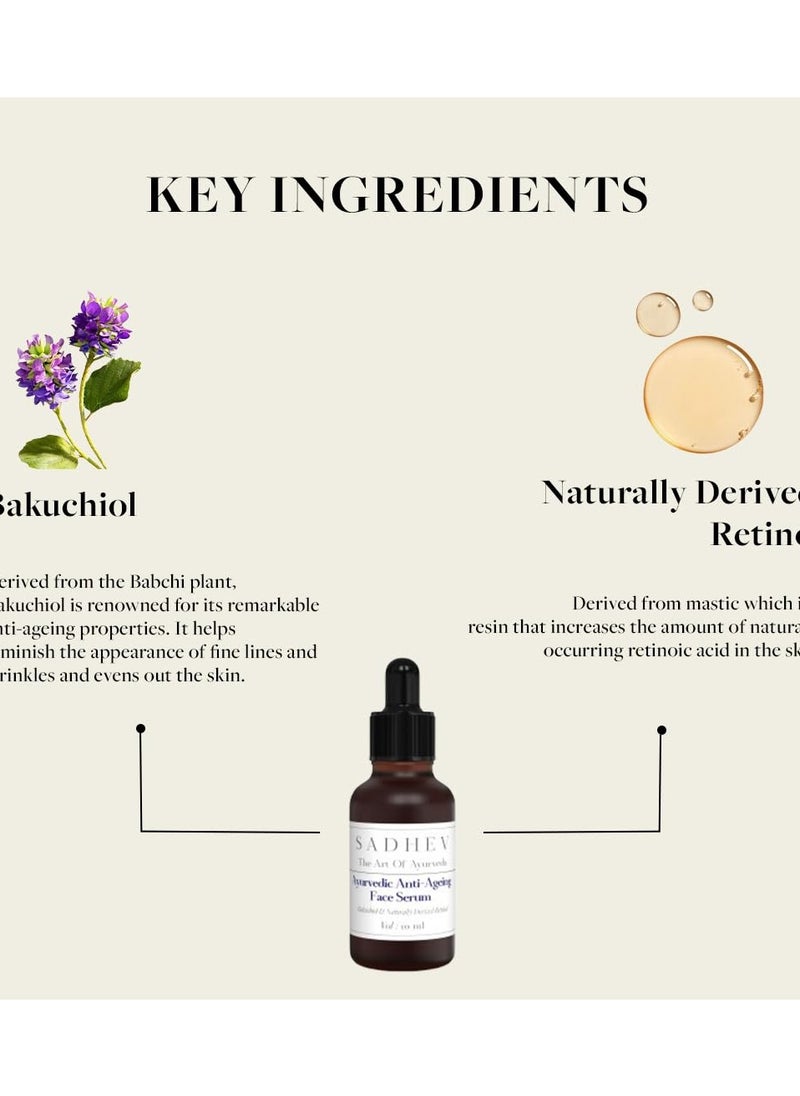 Ayurvedic Anti-Ageing Face Serum With Goodness OF Bakuchiol And Naturally Derived Retinol for Reducing Wrinkles, Fine lines And Dark Spots