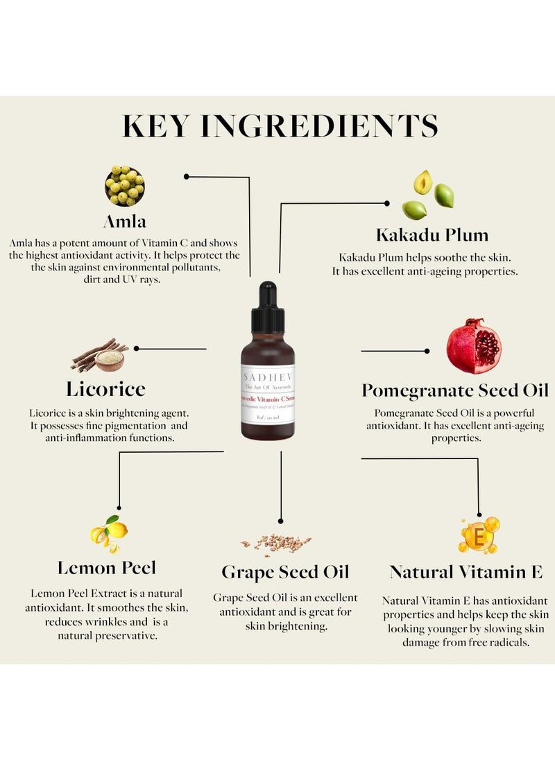 Ayurvedic Vitamin C Face Serum For Glowing and Clear Skin With Pomegranate Seed Oil And Natural Vitamin E - 30ml