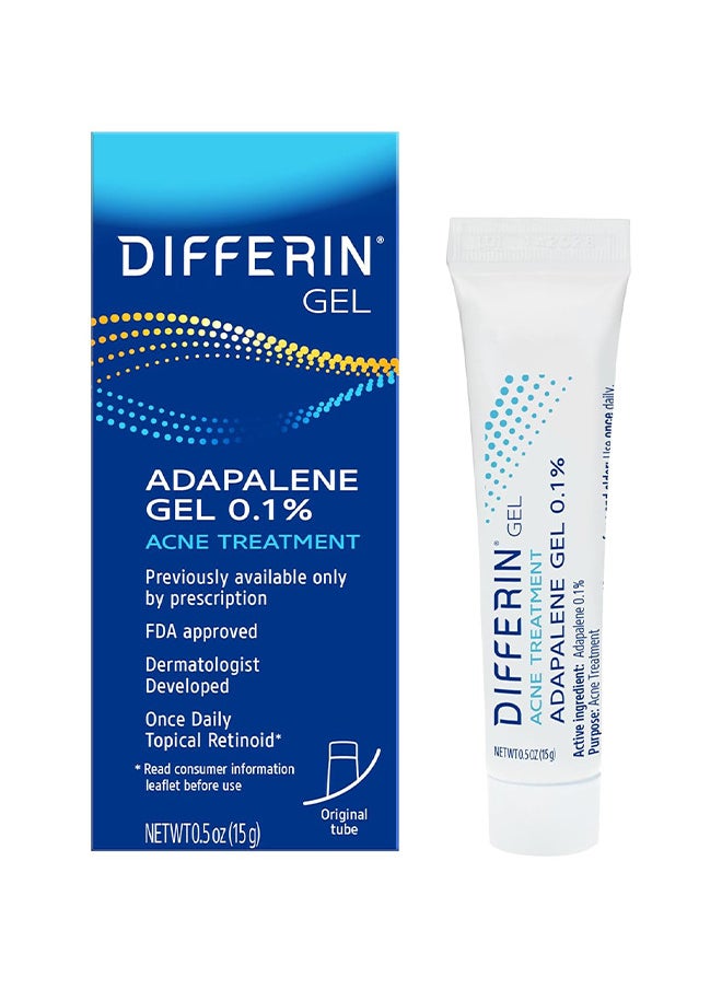 Differin Acne Treatment Gel, 30 Day Supply, Retinoid Treatment for Face with 0.1% Adapalene, Gentle Skin Care for Acne Prone Sensitive Skin, 15g Tube