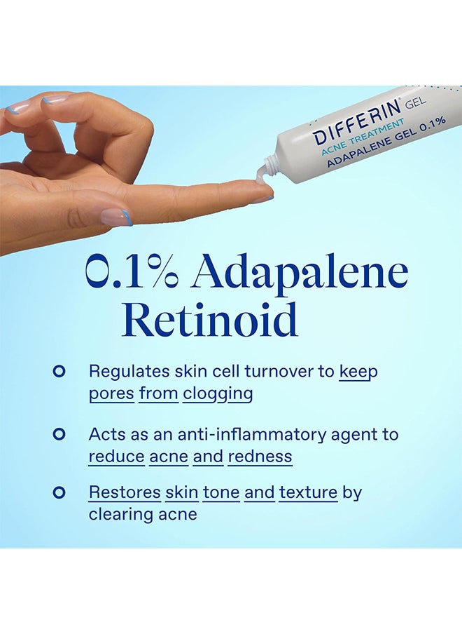 Differin Acne Treatment Gel, 30 Day Supply, Retinoid Treatment for Face with 0.1% Adapalene, Gentle Skin Care for Acne Prone Sensitive Skin, 15g Tube