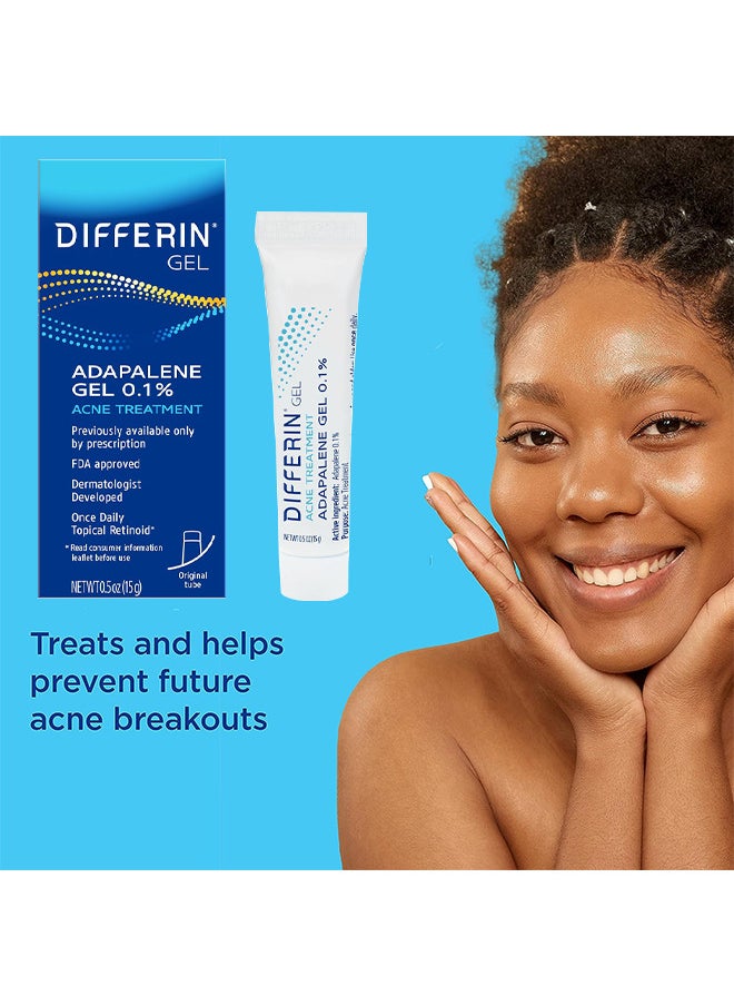 Differin Acne Treatment Gel, 30 Day Supply, Retinoid Treatment for Face with 0.1% Adapalene, Gentle Skin Care for Acne Prone Sensitive Skin, 15g Tube