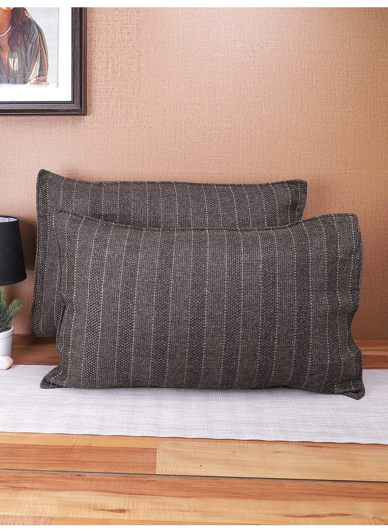 The Conversion Set of 2 Jute Natural Feel Premium Fabric Stripes Design Coffee Color 2 pc Pillow Cover 17x27