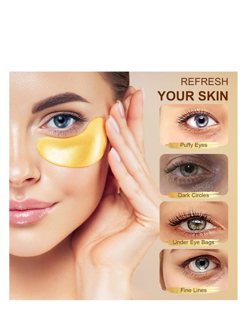 20Pairs/40Pcs 24K Gold Eye Patches, Collagen Eye Masks for Dark Circles and Eye Bags, Smooth Wrinkles & Puffy Eyes, Moisturizing Skin, Skincare Eye Treatment, Beauty & Personal Care