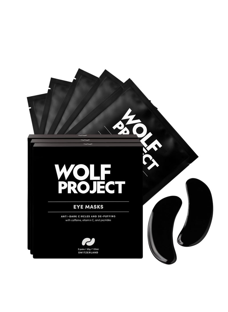 Wolf Project Under Eye Patches (15 pairs) For Dark Circles, Puffy Eyes, and Wrinkles - With Caffeine, Vitamin C and Peptides. Under Eye Masks Reduce Tired Eyes And Under Eye Bags