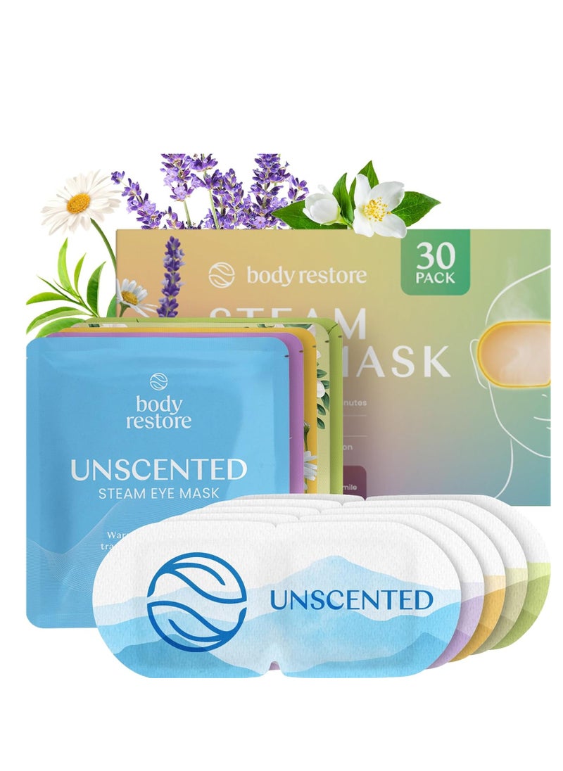 Body Restore Self Heated Steam Eye Mask 30 Pack - Easter Basket Stuffers, Relaxation Gifts for Her and Him, Best Friend, Stye Eye Treatment, Disposable Heating Pad, Travel Essentials - Variety
