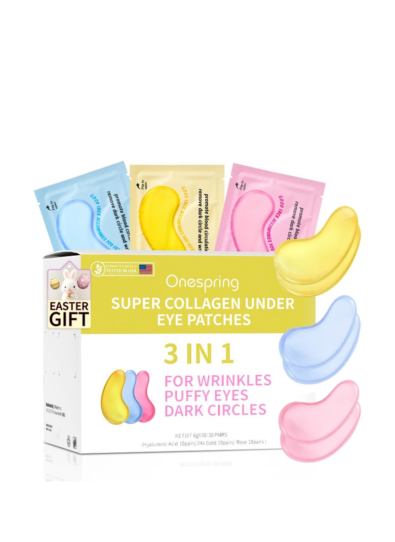 Under Eye Patches (30 Pairs) 24K Gold Eye Mask and Hyaluronic Acid Eye Patches for Puffy Eyes, Rose Eye Masks for Dark Circles, Puffiness, Eye Bag, Wrinkles - Gift for Women