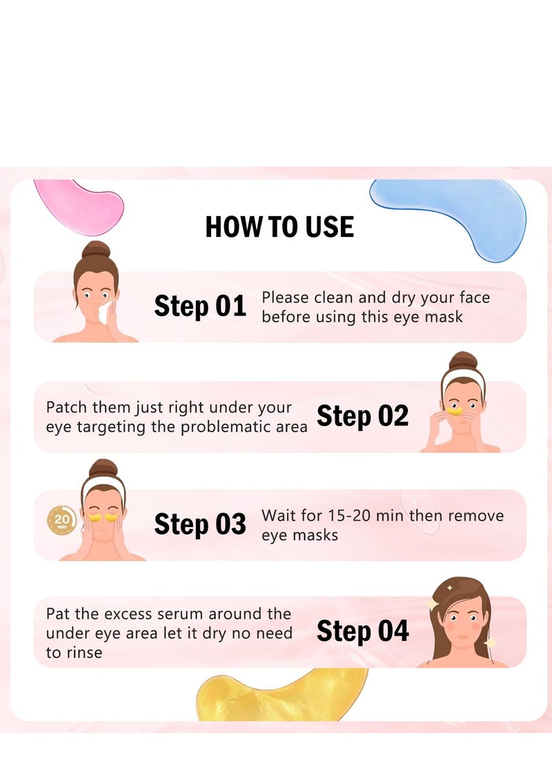 Under Eye Patches (30 Pairs) 24K Gold Eye Mask and Hyaluronic Acid Eye Patches for Puffy Eyes, Rose Eye Masks for Dark Circles, Puffiness, Eye Bag, Wrinkles - Gift for Women