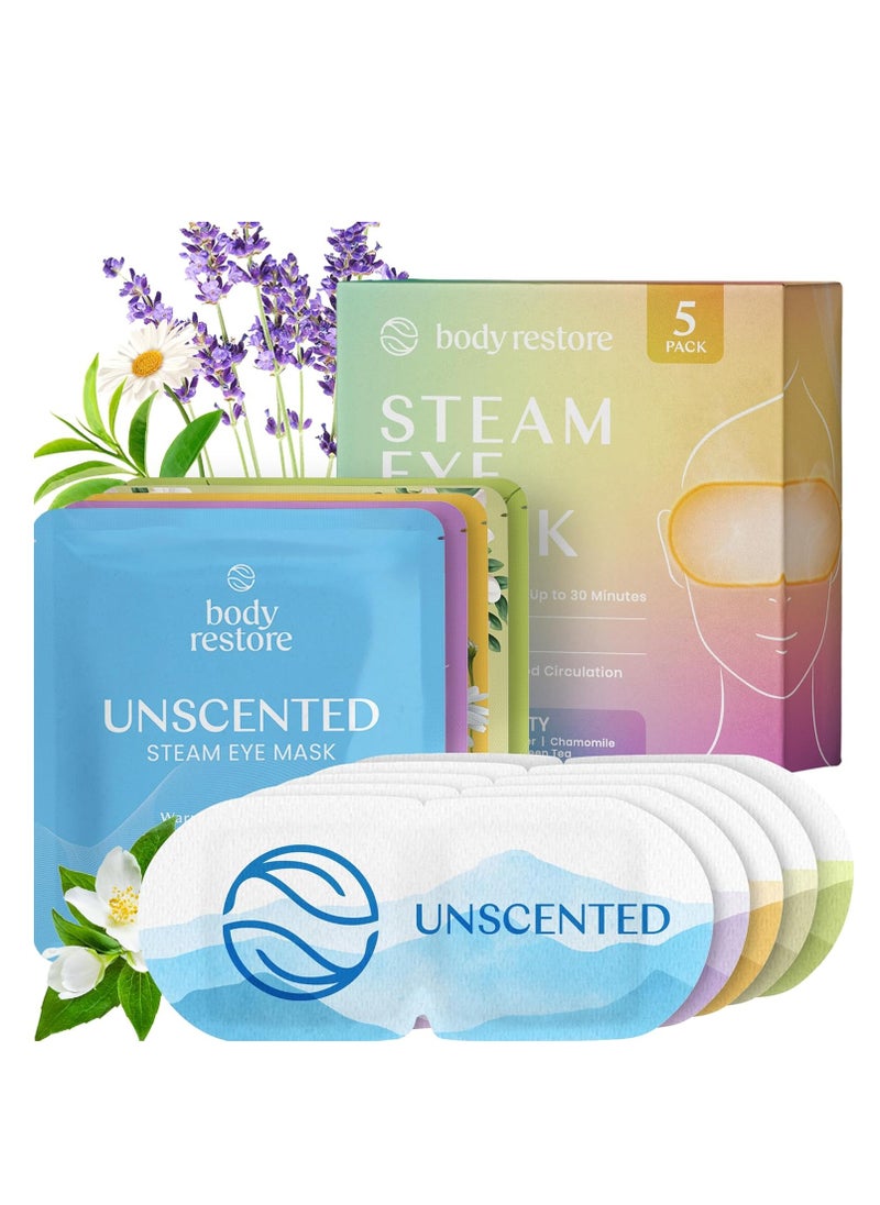 Body Restore Self Heated Steam Eye Mask 5 Pack - Easter Basket Stuffers, Relaxation Gifts for Her and Him, Best Friend, Stye Eye Treatment, Disposable Heating Pad, Travel Essentials - Variety
