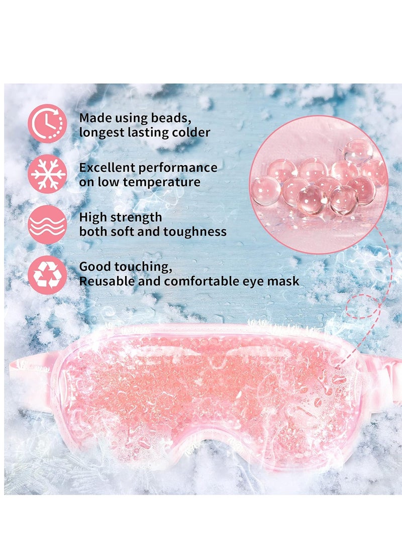 Cooling Eye Mask with Gel Bead, Reusable Cold Compress Ice Pack Sleeping Eye Cooling Pads for After Eyelid Surgery, Puffiness, Puffy Eyes, Headache, Migraine Relief (Pink)