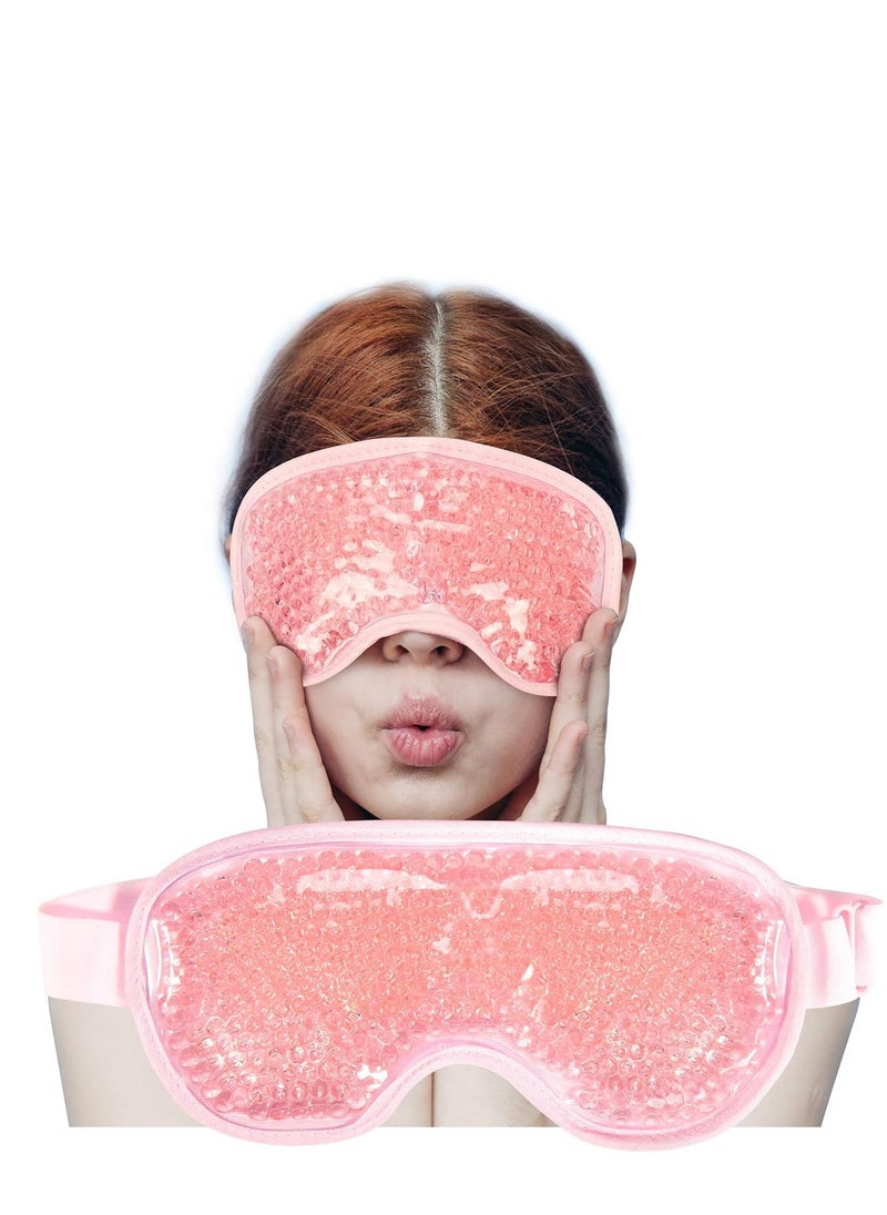 Cooling Eye Mask with Gel Bead, Reusable Cold Compress Ice Pack Sleeping Eye Cooling Pads for After Eyelid Surgery, Puffiness, Puffy Eyes, Headache, Migraine Relief (Pink)