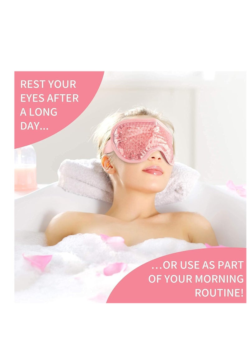 Cooling Eye Mask with Gel Bead, Reusable Cold Compress Ice Pack Sleeping Eye Cooling Pads for After Eyelid Surgery, Puffiness, Puffy Eyes, Headache, Migraine Relief (Pink)