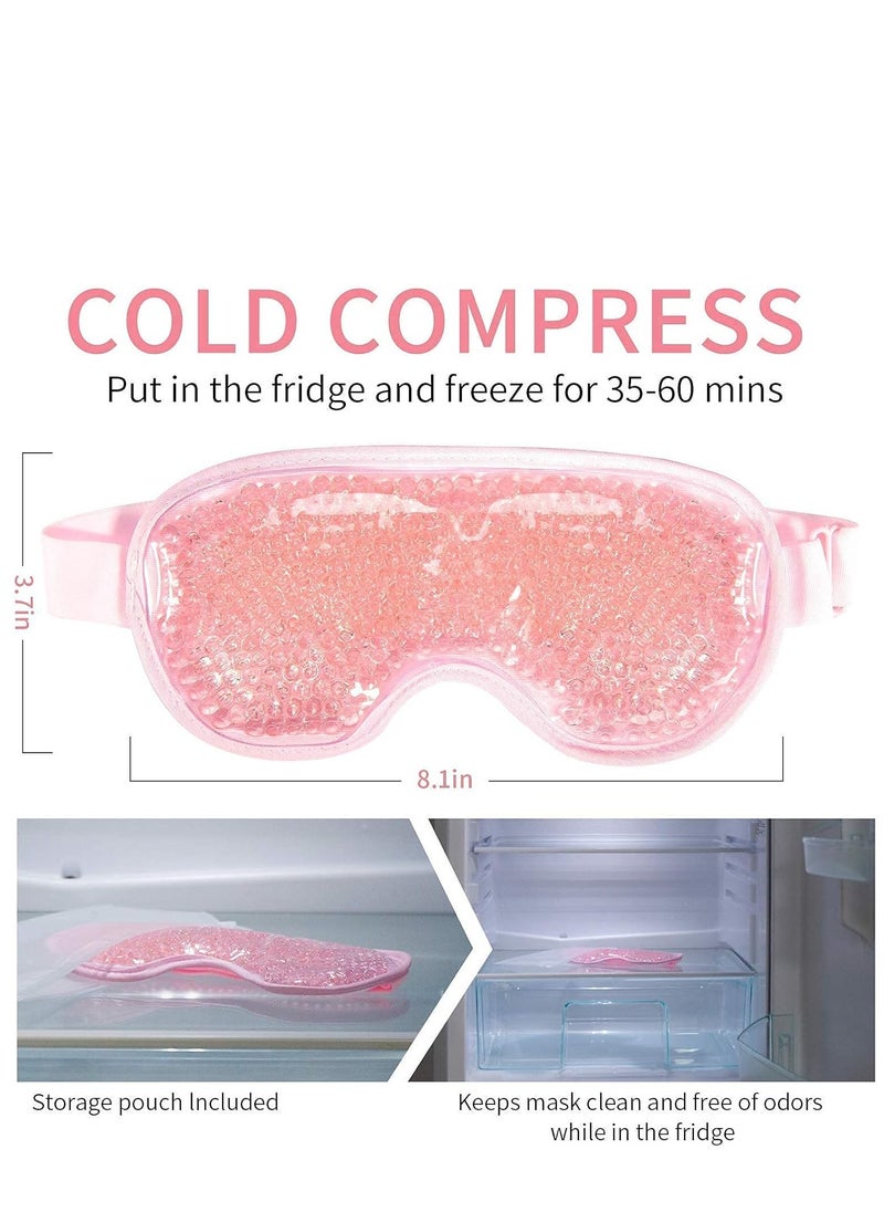 Cooling Eye Mask with Gel Bead, Reusable Cold Compress Ice Pack Sleeping Eye Cooling Pads for After Eyelid Surgery, Puffiness, Puffy Eyes, Headache, Migraine Relief (Pink)