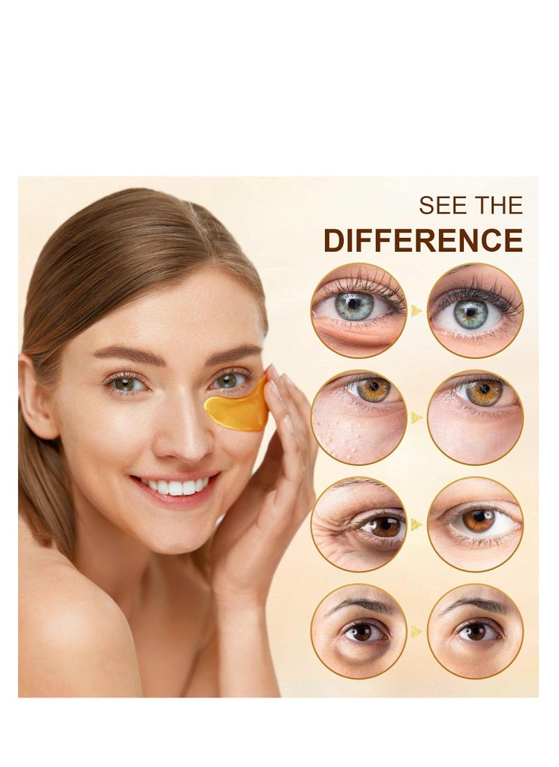 10Pairs 20Pcs 24K Gold Under Eye Patches, Collagen Eye Masks for Dark Circles and Puffiness, Reduce Wrinkles and Puffy Eyes, Refresh Your Skin, Women Skincare Eye Treatment Products
