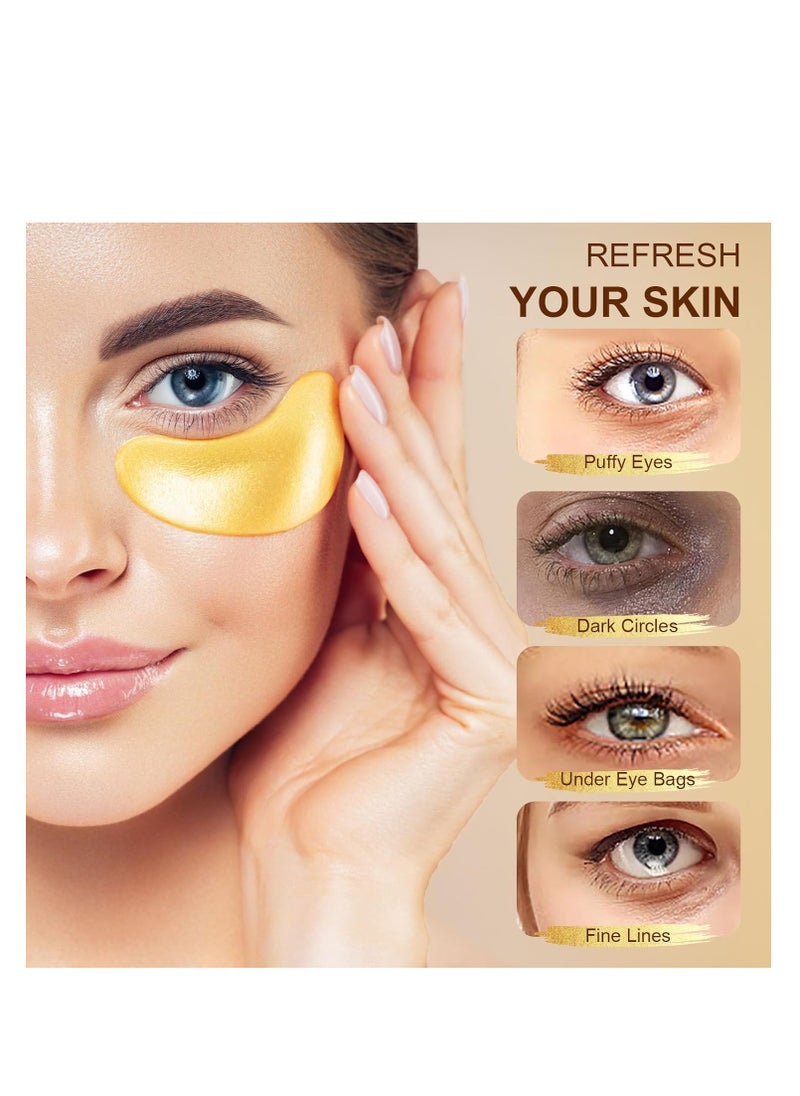 10Pairs 20Pcs 24K Gold Under Eye Patches, Collagen Eye Masks for Dark Circles and Puffiness, Reduce Wrinkles and Puffy Eyes, Refresh Your Skin, Women Skincare Eye Treatment Products