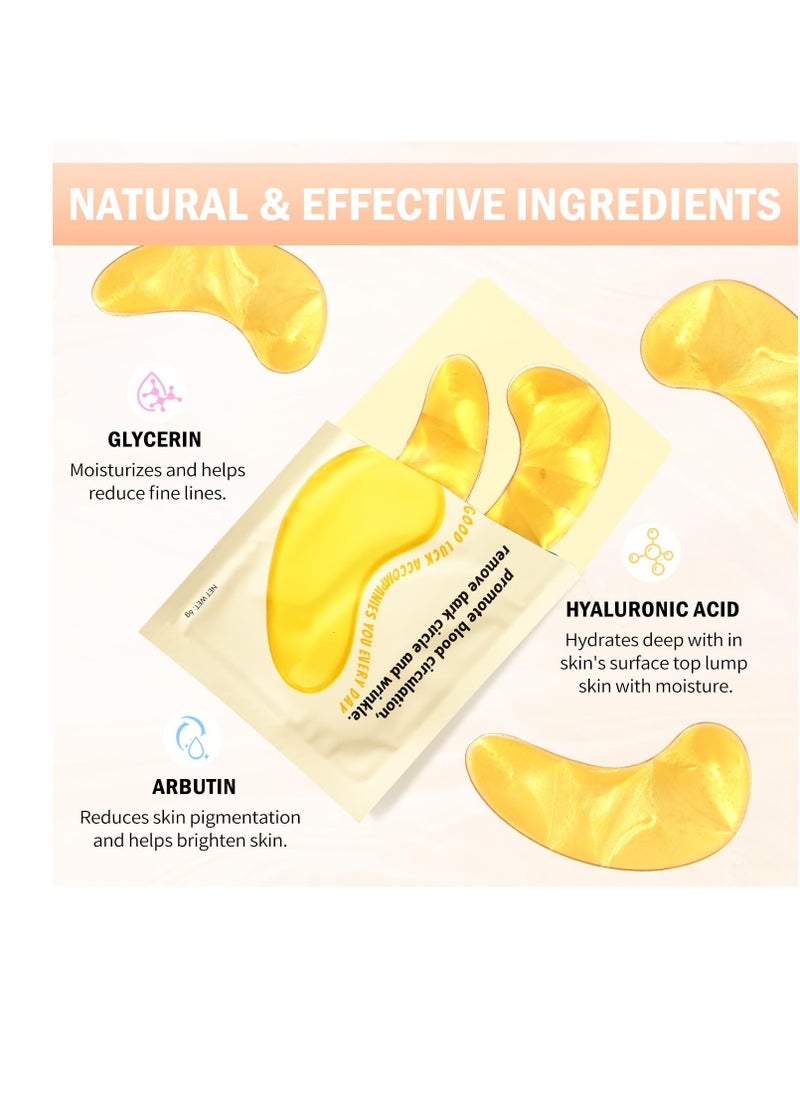 Under Eye Patches (30 Pairs) - 24K Gold Eye Mask for Puffy Eyes, Dark Circles, Under Eye Bags and Smooth Wrinkles, Eye Gel Pads With Collagen, Hyaluronic Acid & Castor Oil