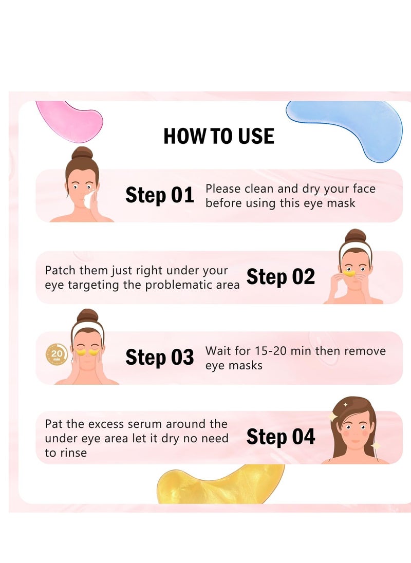 Under Eye Patches (30 Pairs) - 24K Gold Eye Mask for Puffy Eyes, Dark Circles, Under Eye Bags and Smooth Wrinkles, Eye Gel Pads With Collagen, Hyaluronic Acid & Castor Oil