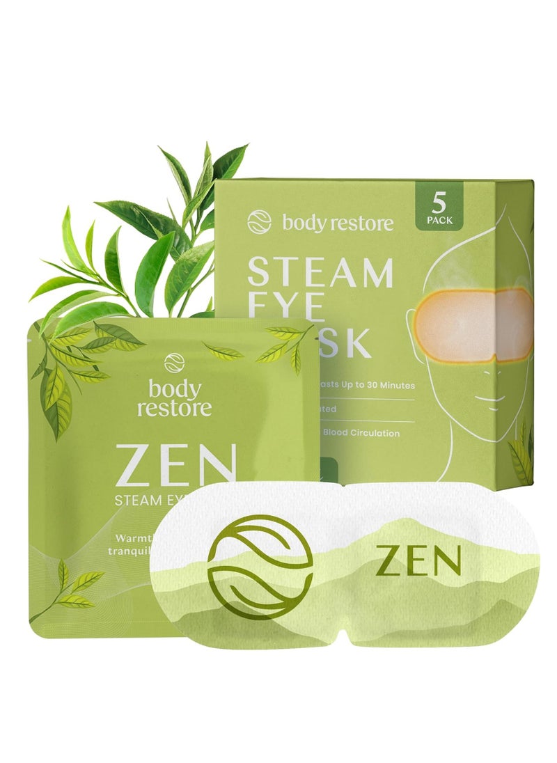 Body Restore Self Heated Steam Eye Mask 5 Pack - Easter Basket Stuffers, Relaxation Gifts for Her and Him, Best Friend, Stye Eye Treatment, Disposable Heating Pad, Travel Essentials - Green Tea