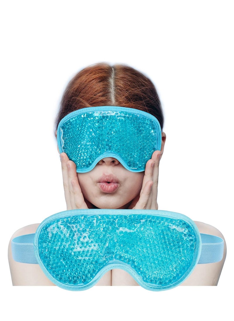 Cooling Eye Mask with Gel Bead, Reusable Cold Compress Ice Pack Sleeping Eye Cooling Pads for After Eyelid Surgery, Puffiness, Puffy Eyes, Headache, Migraine Relief(Blue)