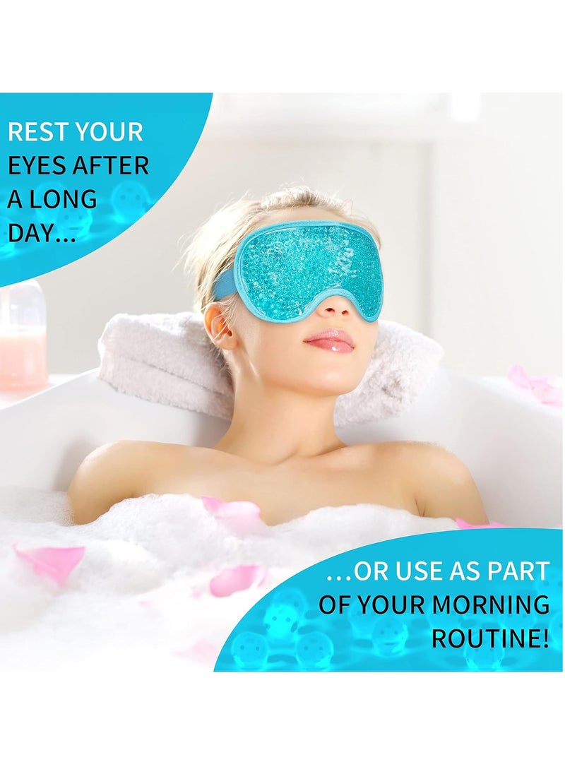 Cooling Eye Mask with Gel Bead, Reusable Cold Compress Ice Pack Sleeping Eye Cooling Pads for After Eyelid Surgery, Puffiness, Puffy Eyes, Headache, Migraine Relief(Blue)
