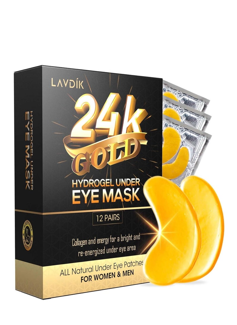 Under Eye Patches, 24K Gold Eye Mask - 12 Pairs, Collagen Eye Patch for Puffy Eyes and Dark Circles and Anti-Aging, Deep Moisturizing Eye Treatment Masks for Women and Men