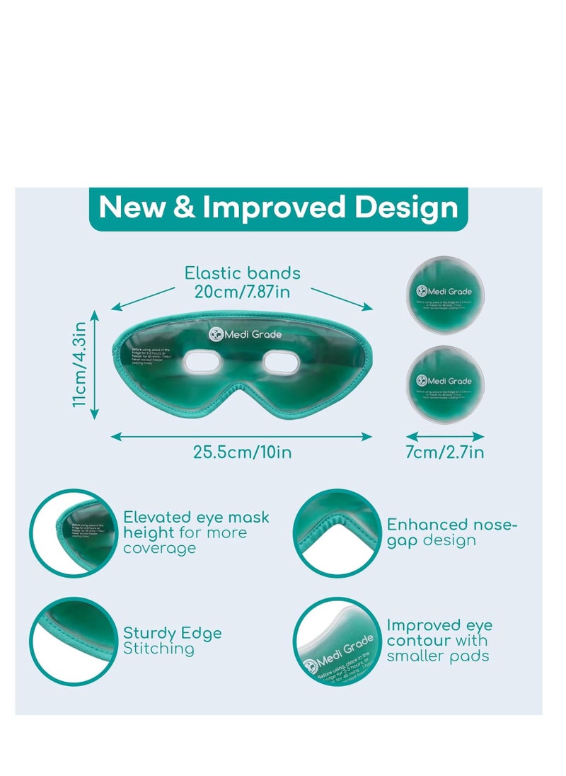 Medi Grade Cooling Eye Mask for Puffy Eyes, Allergies, Sinuses - Reusable Gel Eye Mask and Cooling Pads with Thermo-Bag for Dark Circles, Hangovers and Migraine Relief - Cold Eyemask