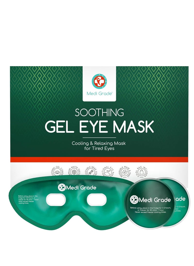 Medi Grade Cooling Eye Mask for Puffy Eyes, Allergies, Sinuses - Reusable Gel Eye Mask and Cooling Pads with Thermo-Bag for Dark Circles, Hangovers and Migraine Relief - Cold Eyemask