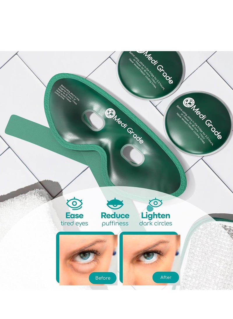 Medi Grade Cooling Eye Mask for Puffy Eyes, Allergies, Sinuses - Reusable Gel Eye Mask and Cooling Pads with Thermo-Bag for Dark Circles, Hangovers and Migraine Relief - Cold Eyemask