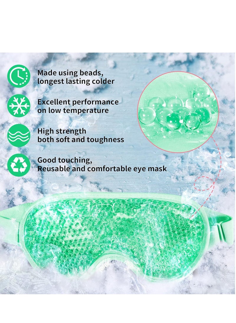 Cooling Eye Mask with Gel Bead, Reusable Cold Compress Ice Pack Sleeping Eye Cooling Pads for After Eyelid Surgery, Puffiness, Puffy Eyes, Headache, Migraine Relief (Green)