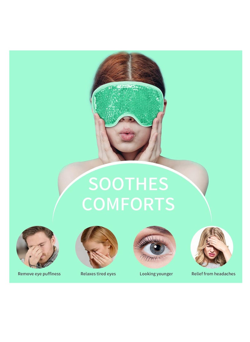 Cooling Eye Mask with Gel Bead, Reusable Cold Compress Ice Pack Sleeping Eye Cooling Pads for After Eyelid Surgery, Puffiness, Puffy Eyes, Headache, Migraine Relief (Green)