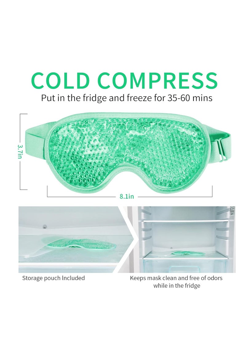 Cooling Eye Mask with Gel Bead, Reusable Cold Compress Ice Pack Sleeping Eye Cooling Pads for After Eyelid Surgery, Puffiness, Puffy Eyes, Headache, Migraine Relief (Green)