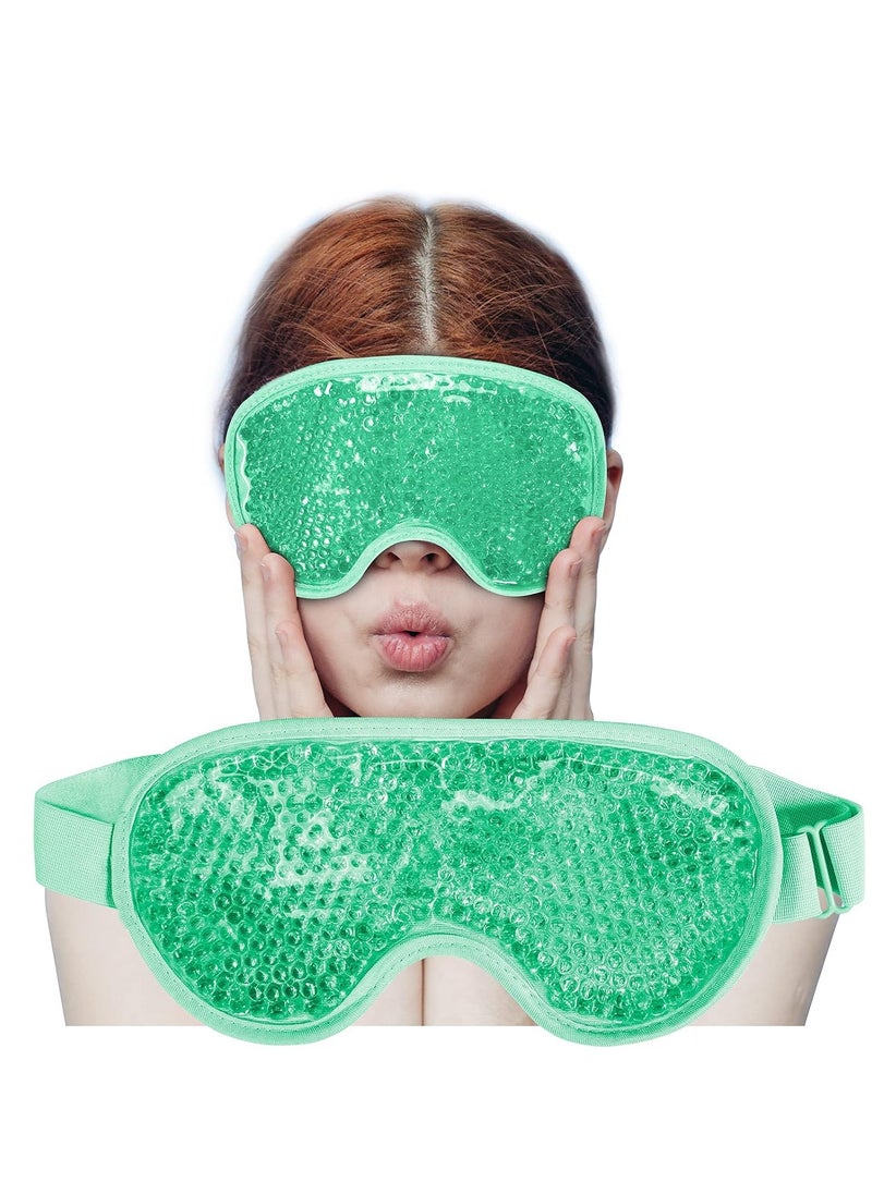 Cooling Eye Mask with Gel Bead, Reusable Cold Compress Ice Pack Sleeping Eye Cooling Pads for After Eyelid Surgery, Puffiness, Puffy Eyes, Headache, Migraine Relief (Green)