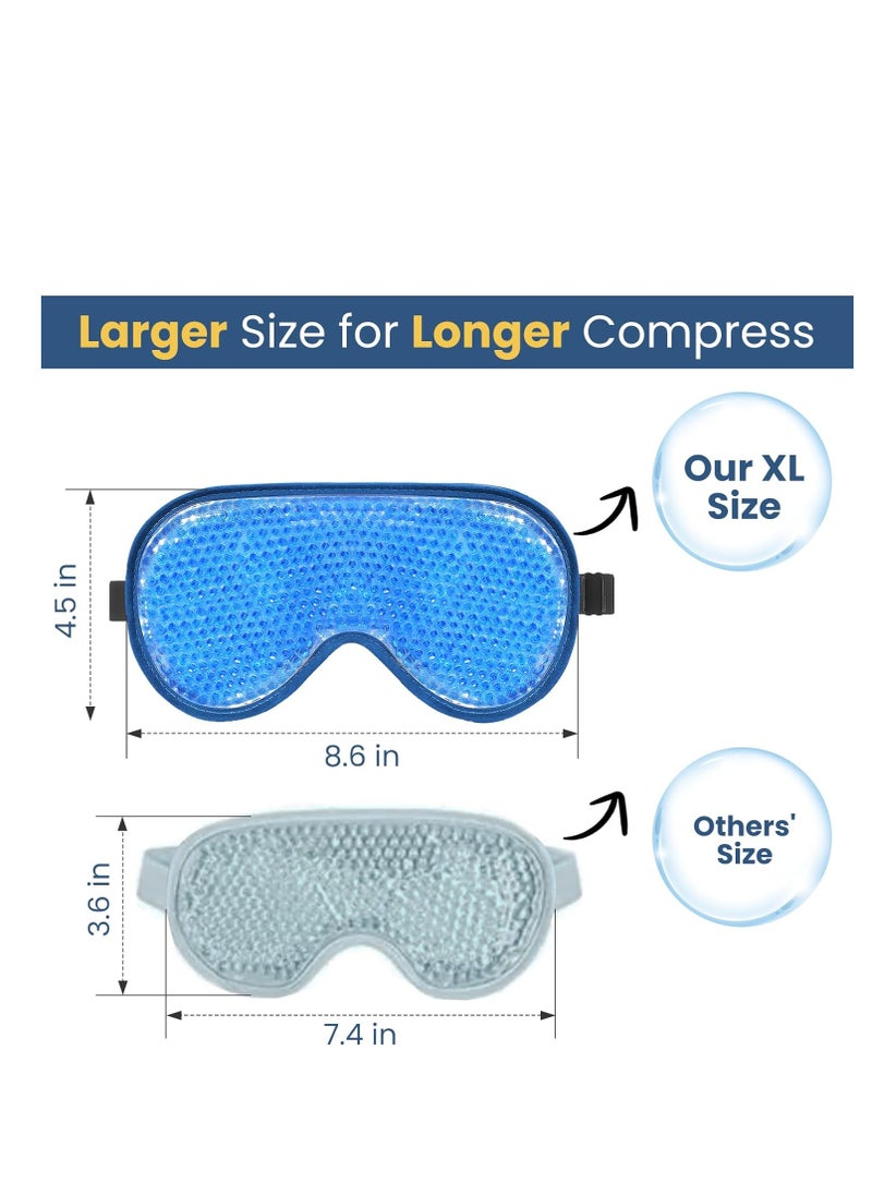 BeeVines Cooling Eye Mask, 2 Pack XL Jumbo Size Freezer Gel Eye Masks for Puffy Eyes Face, Ice Eye Mask, Cold & Warm Compress, Frozen Ice Pack for Post Eye Surgery & Allergies(Navy Blue)