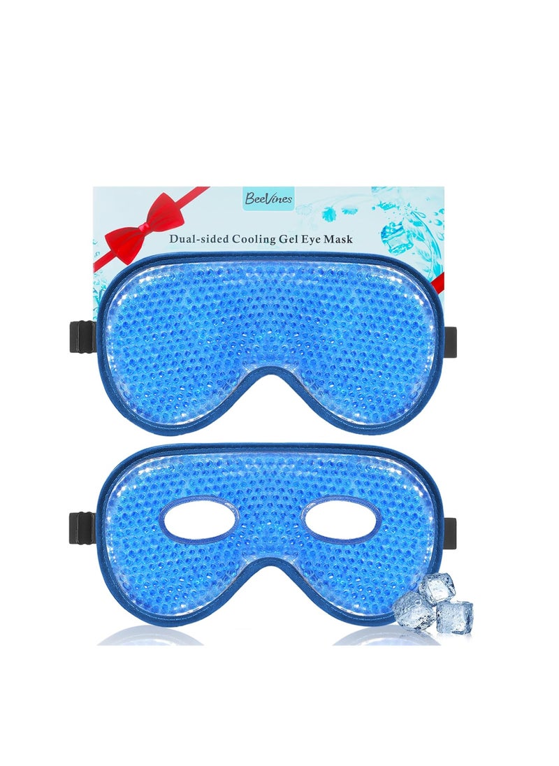 BeeVines Cooling Eye Mask, 2 Pack XL Jumbo Size Freezer Gel Eye Masks for Puffy Eyes Face, Ice Eye Mask, Cold & Warm Compress, Frozen Ice Pack for Post Eye Surgery & Allergies(Navy Blue)