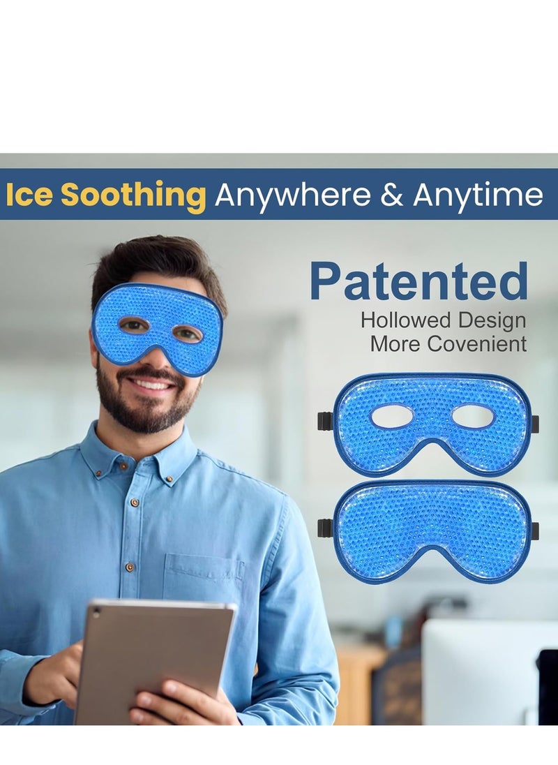 BeeVines Cooling Eye Mask, 2 Pack XL Jumbo Size Freezer Gel Eye Masks for Puffy Eyes Face, Ice Eye Mask, Cold & Warm Compress, Frozen Ice Pack for Post Eye Surgery & Allergies(Navy Blue)