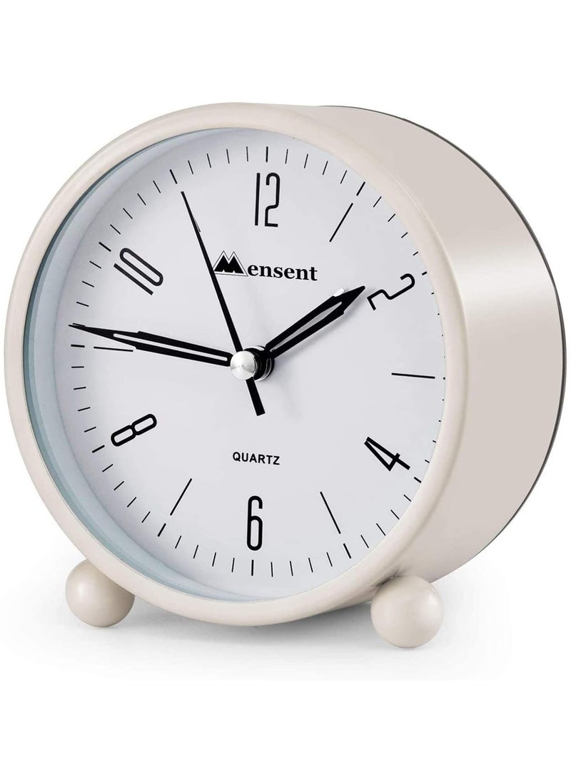 Mensent 4 Inch Round Silent Analog Alarm Clock Non Ticking with Night Light Battery Powered Simple Design for Office or Bedroom White