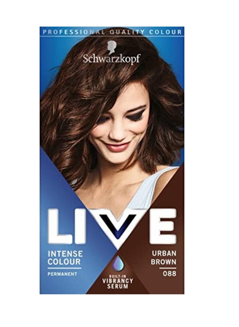 LIVE Intense Colour Long Lasting Permanent Brown Hair Dye With Built In Vibrancy Serum Up To 70 percent Grey Coverage Urban Brown 088