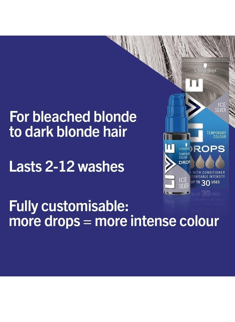 Live Schwarzkopf Colour Drops Vegan Semi Permanent Lasts 2 to 12 Washes Ice Silver 30 ml