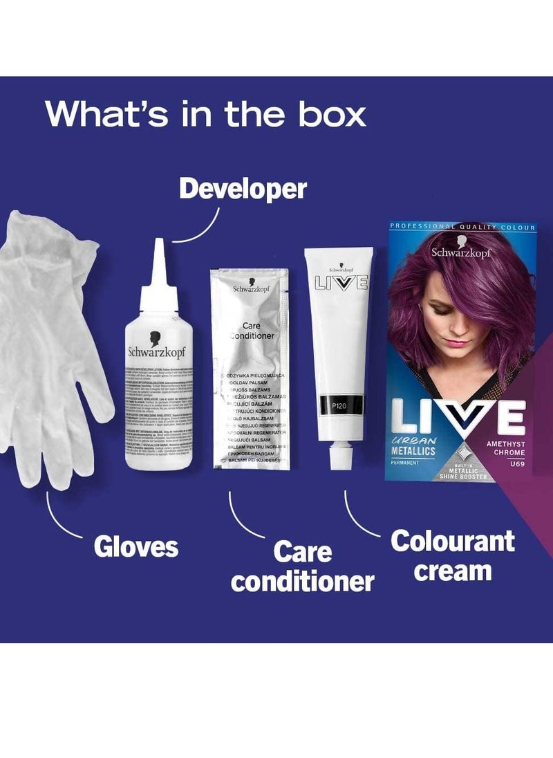 LIVE Urban Metallics Vibrant Long Lasting Permanent Purple Hair Dye Infused with Coconut Oil for Shiny Hair Amethyst Chrome U69