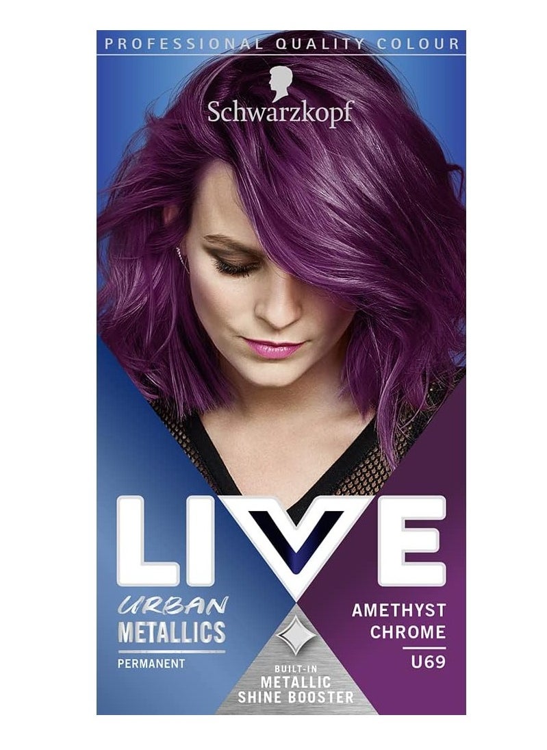 LIVE Urban Metallics Vibrant Long Lasting Permanent Purple Hair Dye Infused with Coconut Oil for Shiny Hair Amethyst Chrome U69