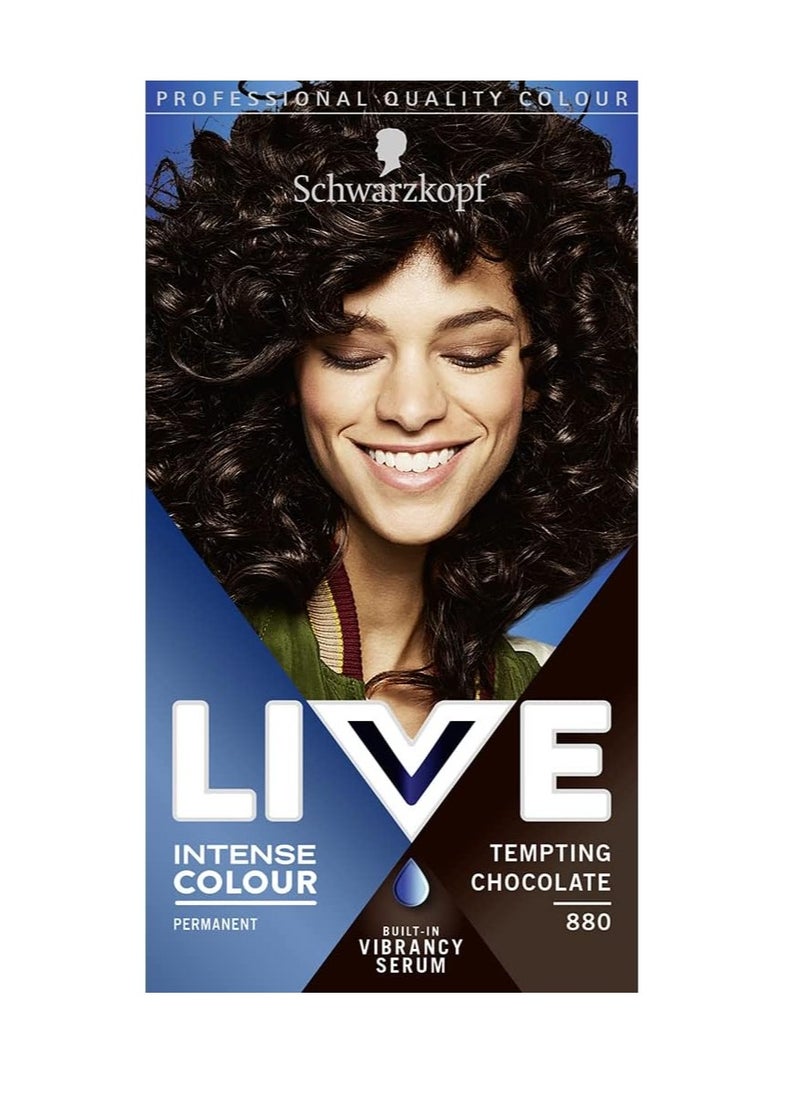 LIVE Intense Colour Long Lasting Permanent Brown Hair Dye With Built in Vibrancy Serum Up To 100 percent Grey Coverage Tempting Chocolate 880