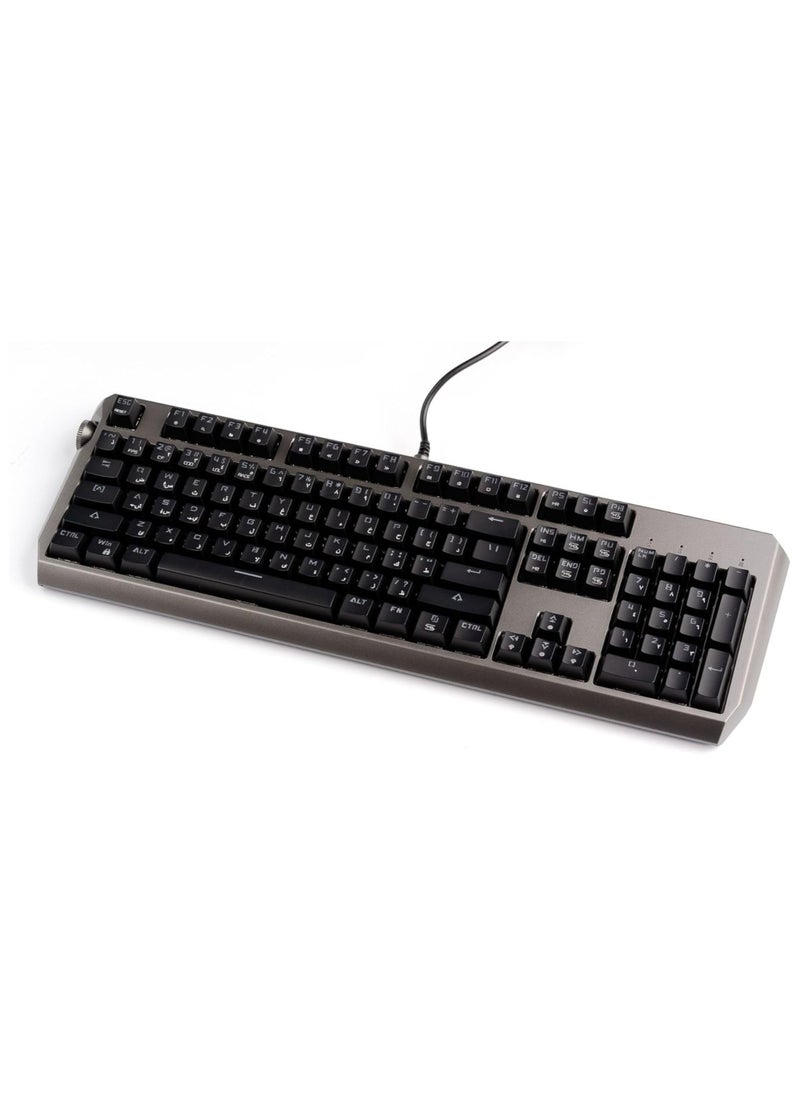 Gaming Wired Full Keyboard with Red Gateron Switch, Anti-ghosting Keys, Macro Software, English and Arabic Layout, 50 Million Clicks Lifespan, Volume Knob, 104 Pieces Keys - Black