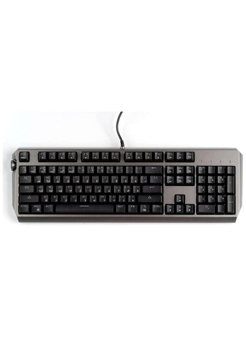 Gaming Wired Full Keyboard with Red Gateron Switch, Anti-ghosting Keys, Macro Software, English and Arabic Layout, 50 Million Clicks Lifespan, Volume Knob, 104 Pieces Keys - Black