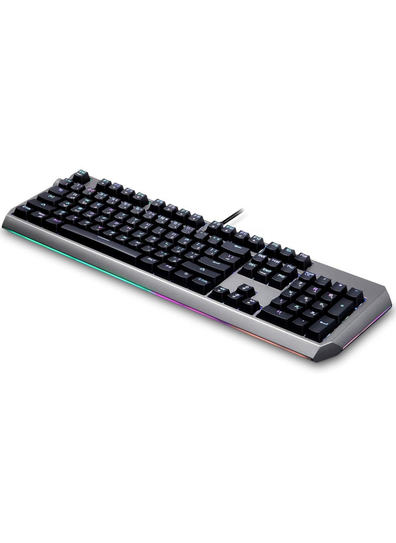 Gaming Wired Full Keyboard with Blue Gateron Switch, Anti-ghosting Keys, Macro Software, English and Arabic Layout, 50 Million Clicks Lifespan, Volume Knob, 104 Pieces Keys - Black