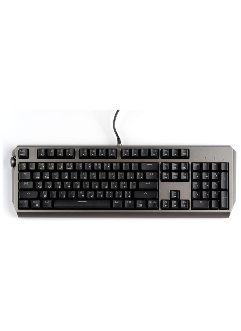 Gaming Wired Full Keyboard with Blue Gateron Switch, Anti-ghosting Keys, Macro Software, English and Arabic Layout, 50 Million Clicks Lifespan, Volume Knob, 104 Pieces Keys - Black