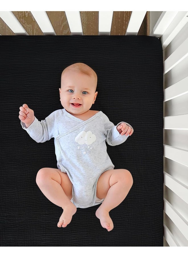 Pro Goleem Muslin Crib Sheets for Boys and Girls, Soft Breathable Fitted Cotton Baby Bed Sheets for Standard Crib Mattress & Toddler Mattress (52