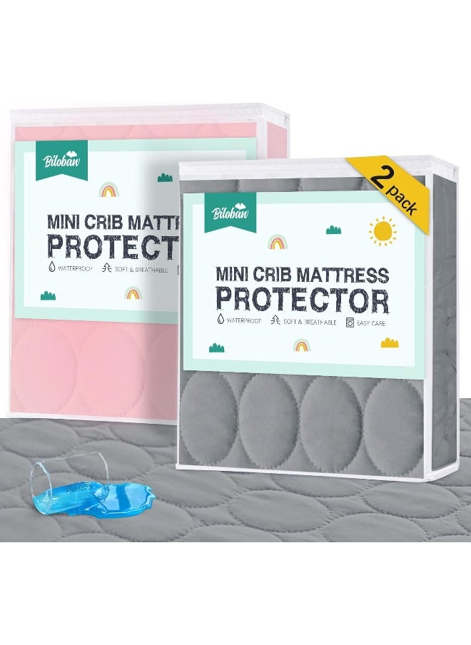 Biloban Mini Crib Mattress Protector 2 Pack Waterproof, Quilted 38