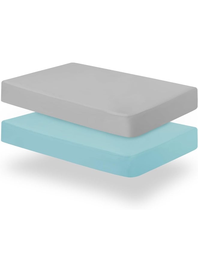 Biloban Pack and Play Sheets Fitted, 2 Pack Portable Playard | Mini Crib Sheets, Ultra Soft Microfiber Pack N Play Sheet for Boys and Girls, Grey & Aqua
