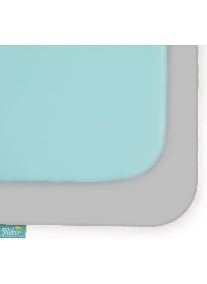 Biloban Pack and Play Sheets Fitted, 2 Pack Portable Playard | Mini Crib Sheets, Ultra Soft Microfiber Pack N Play Sheet for Boys and Girls, Grey & Aqua