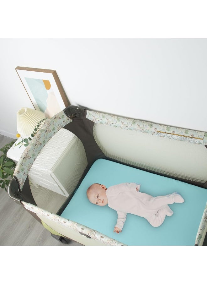 Biloban Pack and Play Sheets Fitted, 2 Pack Portable Playard | Mini Crib Sheets, Ultra Soft Microfiber Pack N Play Sheet for Boys and Girls, Grey & Aqua