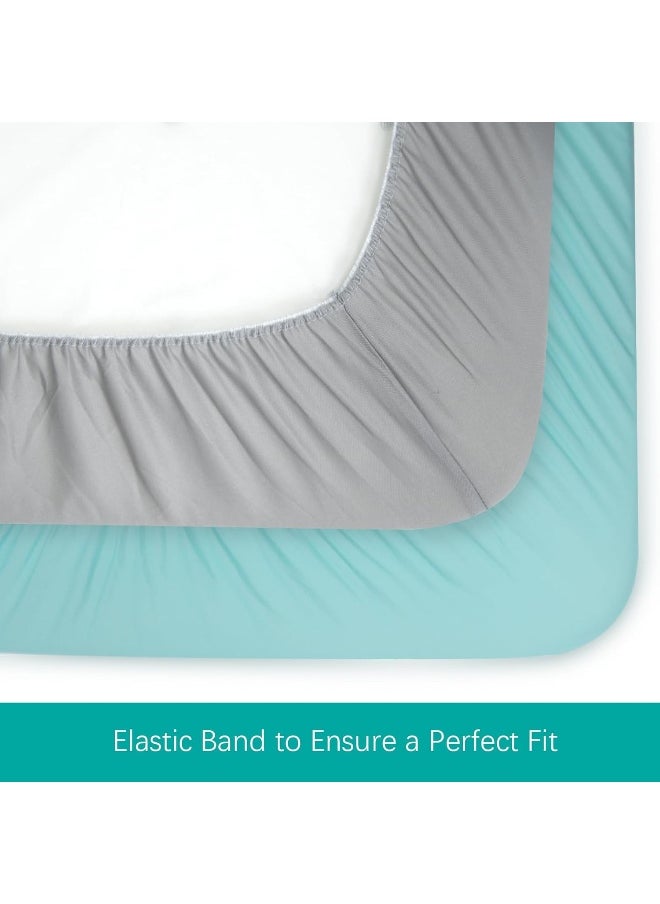 Biloban Pack and Play Sheets Fitted, 2 Pack Portable Playard | Mini Crib Sheets, Ultra Soft Microfiber Pack N Play Sheet for Boys and Girls, Grey & Aqua